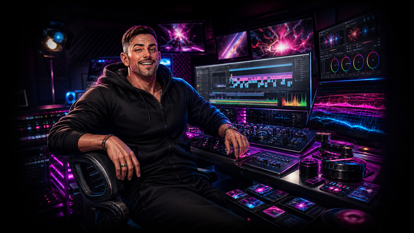 Max at a professional editing workstation