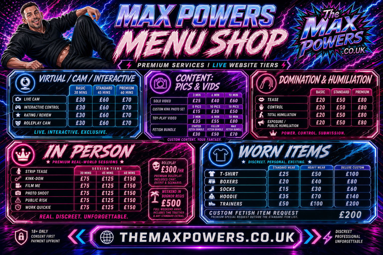 The Max Powers Menu Shop neon service poster